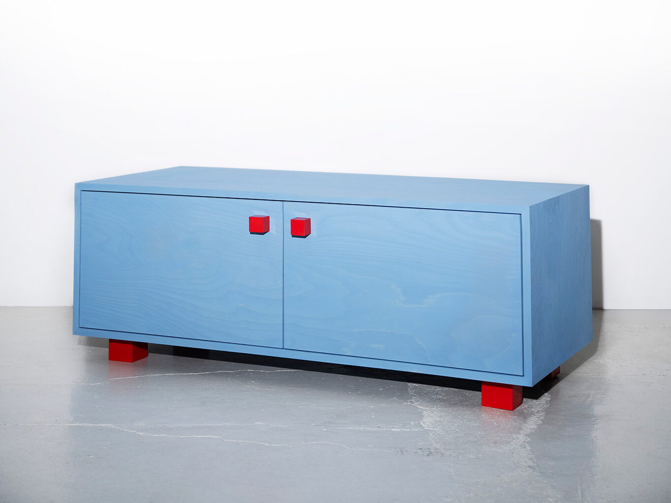 object design - Studio Gerritsen-Bart funky blue design cabinet with epoxy handles and legs - Four Legged Cabinet Wide