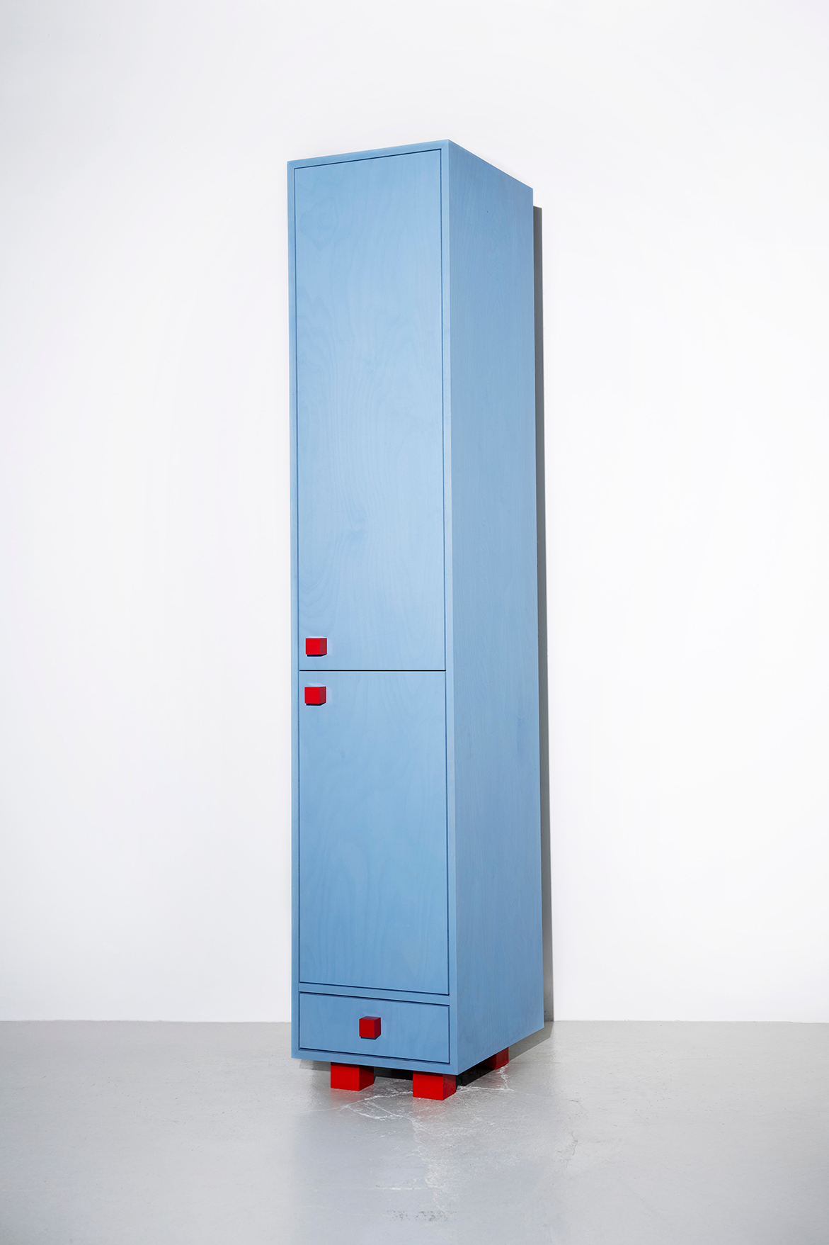 object design - Studio Gerritsen-Bart funky blue design cabinet with epoxy handles and legs - Four Legged Cabinet Tall