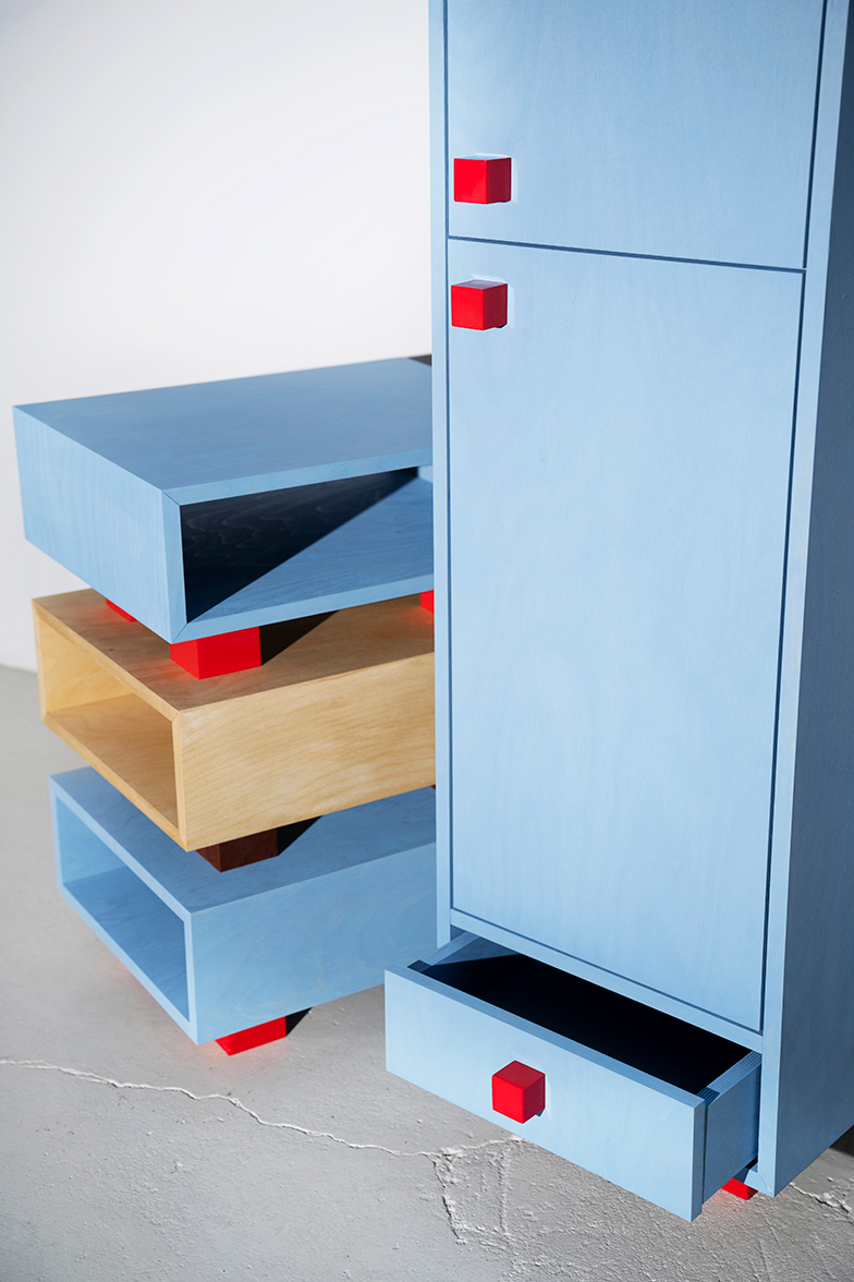 object design - Studio Gerritsen-Bart funky blue design cabinet with epoxy handles and legs - Four Legged Cabinet Tall Wide Small