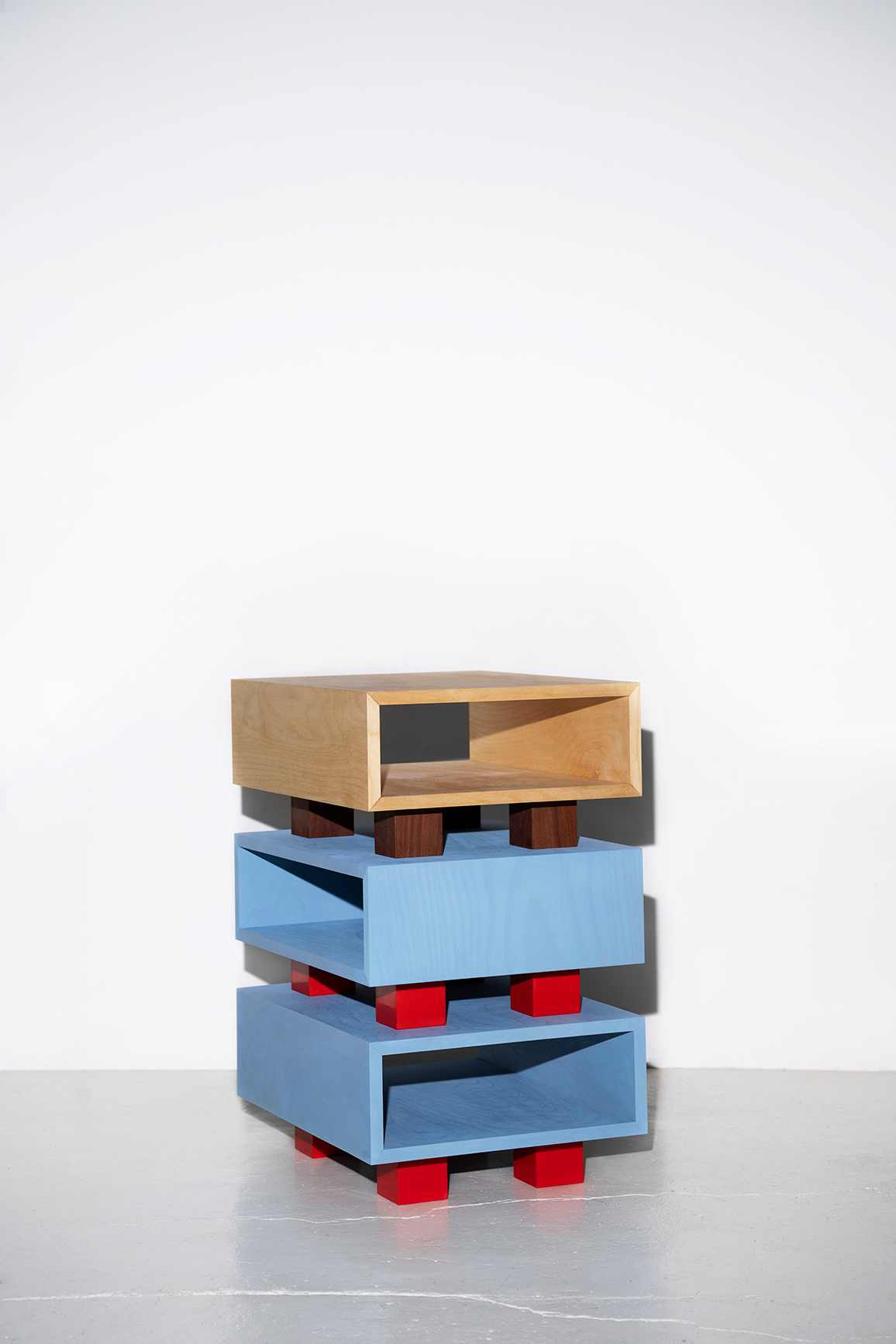 object design - Studio Gerritsen-Bart funky blue design cabinet with epoxy handles and legs - Four Legged Cabinet small stacked