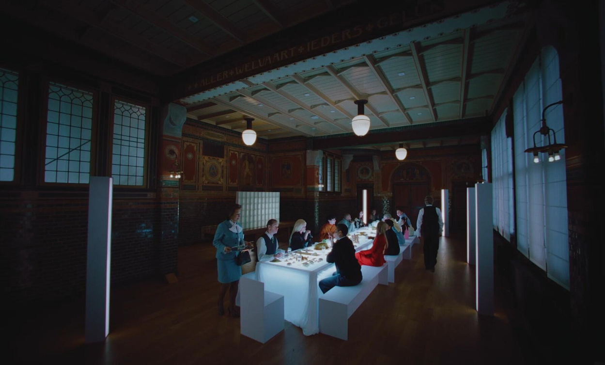 art direction - Studio Gerritsen-Bart futuristic and minimalistic table setting in old building