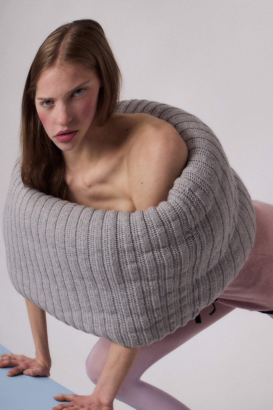 art direction and creative direction - Studio Gerritsen-Bart woman wearing wool grey shaped sweater