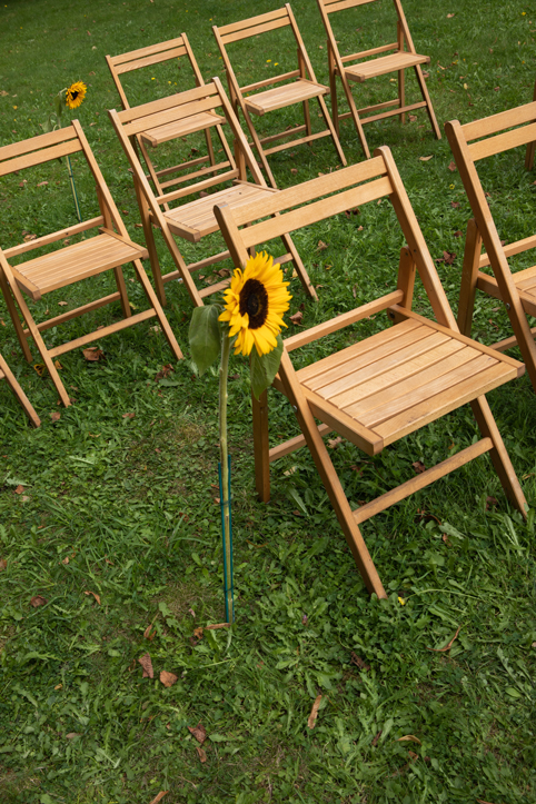 event design and art direction - Studio Gerritsen-Bart sunflowers next to wedding stools